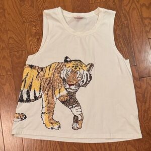 Boutique Sparkle City Sleeveless Wrap Around Sequin Tiger Tank S